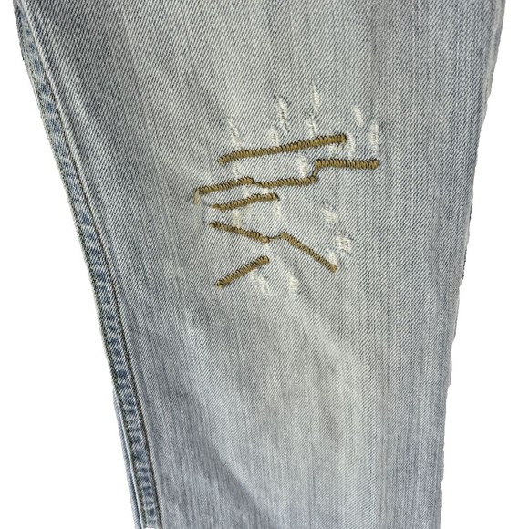 Old Navy 8 Bootcut Blue Jeans Denim Gold Details Ripped‎ y2k Festival Grunge VTG - Picture 5 of 16
